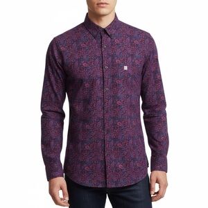Express Mens Dress Shirt Extra Slim Size Large 16-16 1/2 Boho Purple Burgundy
